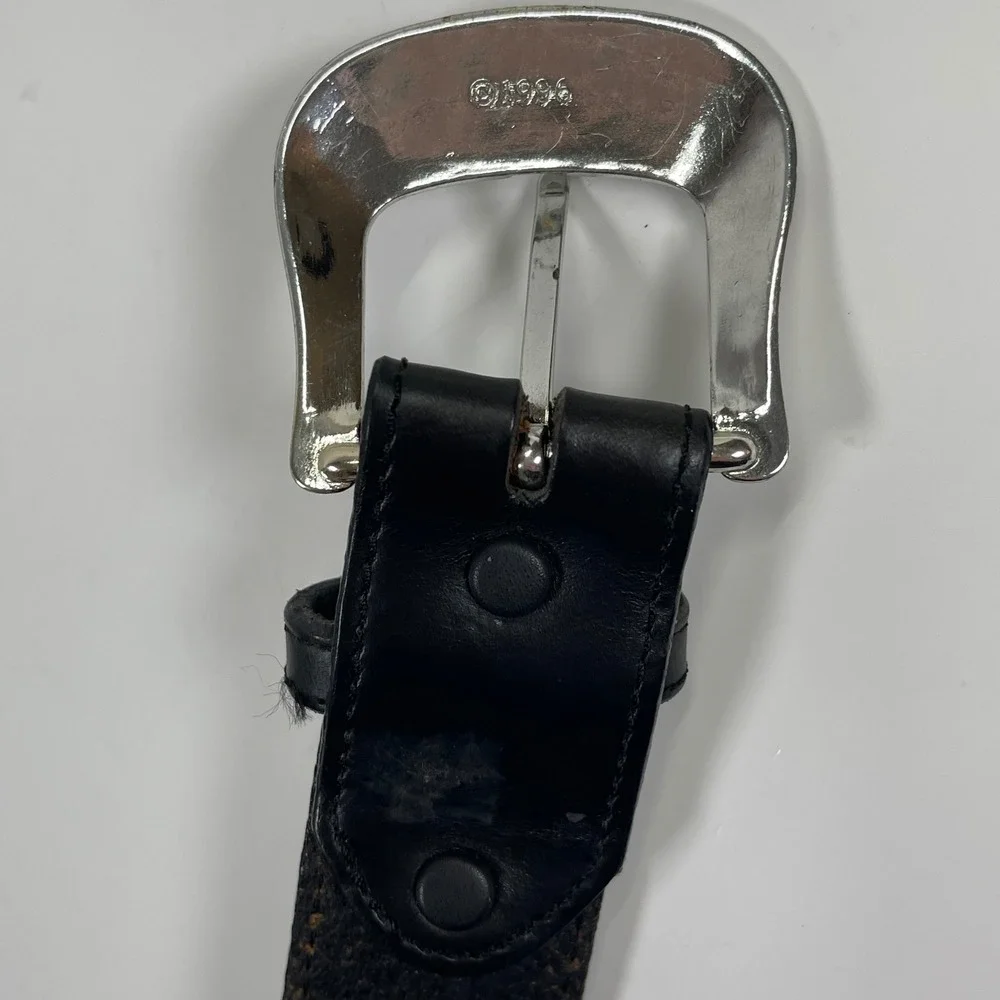 Vintage Tony Lama Leather Western Belt Mens 42 Black Stitch Detail Silver Buckle